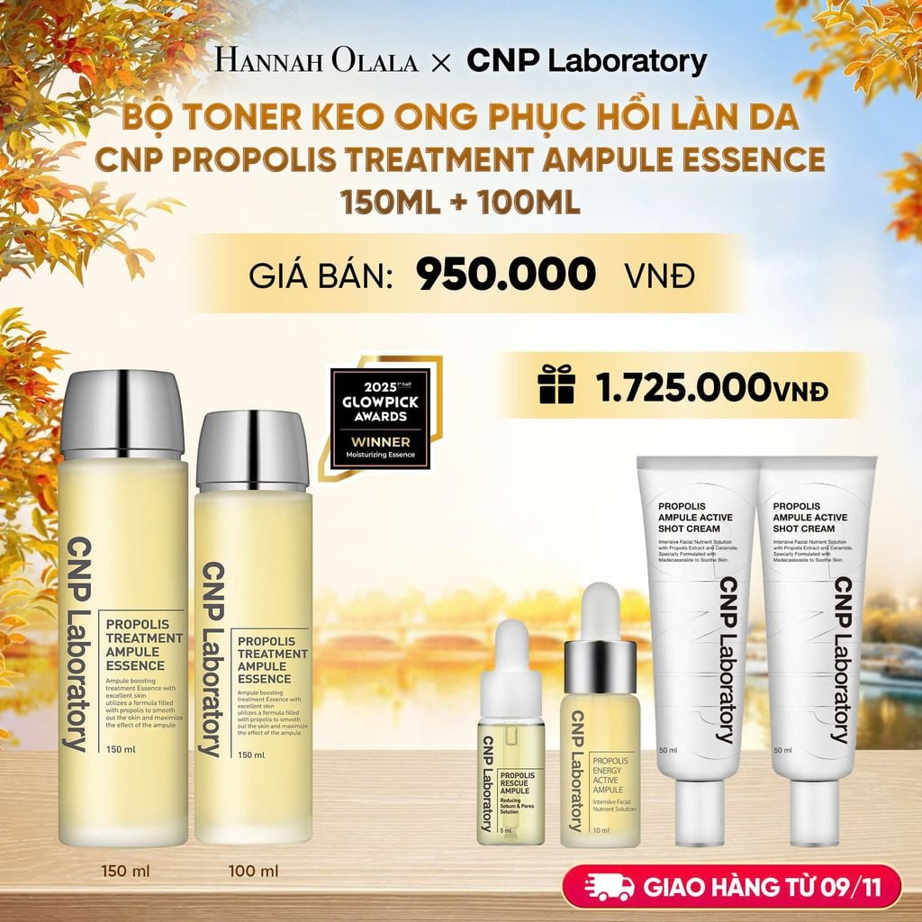  [GIAO TỪ 09/11] BỘ TONER KEO ONG PHỤC HỒI LÀN DA CNP PROPOLIS TREATMENT AMPULE ESSENCE 150ML + 100ML - E2150 