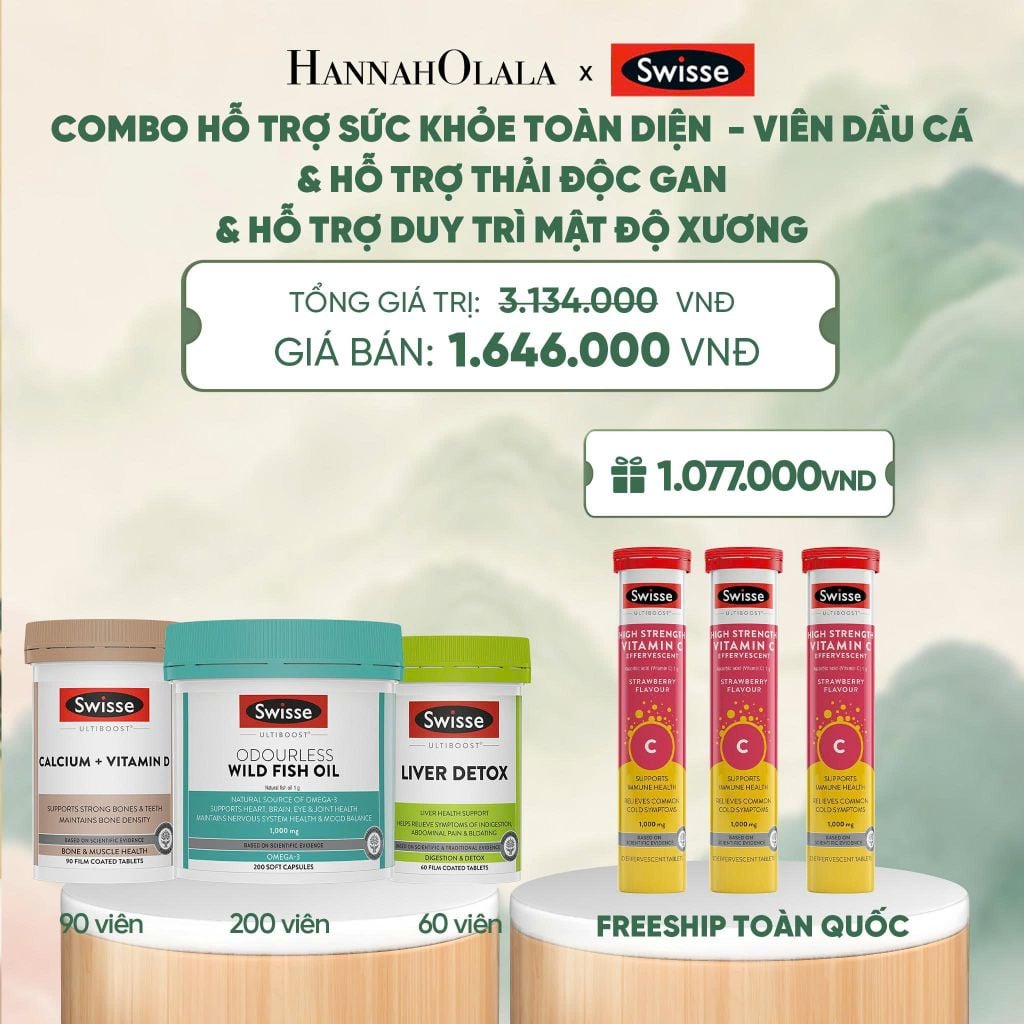  COMBO HỖ TRỢ SỨC KHỎE TOÀN DIỆN - VIÊN DẦU CÁ & HỖ TRỢ THẢI ĐỘC GAN & HỖ TRỢ DUY TRÌ MẬT ĐỘ XƯƠNG - A1076 