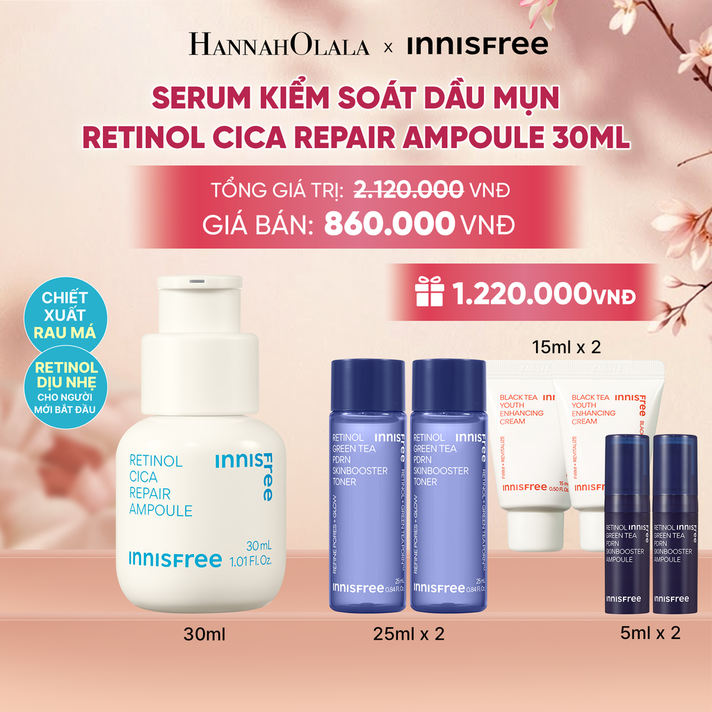  SERUM KIỂM SOÁT DẦU MỤN CHO DA LÁNG MỊN INNISFREE RETINOL CICA REPAIR AMPOULE 30ML - A1390 