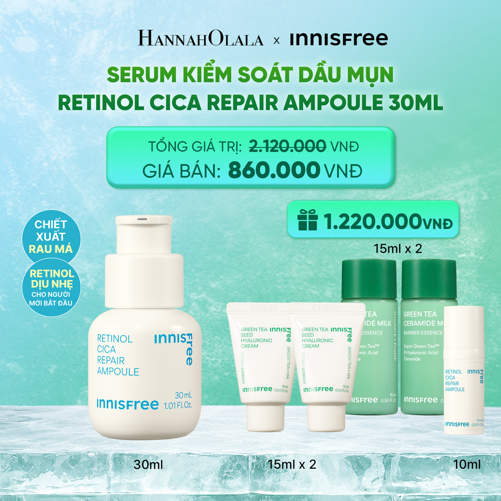  SERUM KIỂM SOÁT DẦU MỤN CHO DA LÁNG MỊN INNISFREE RETINOL CICA REPAIR AMPOULE 30ML_K217 
