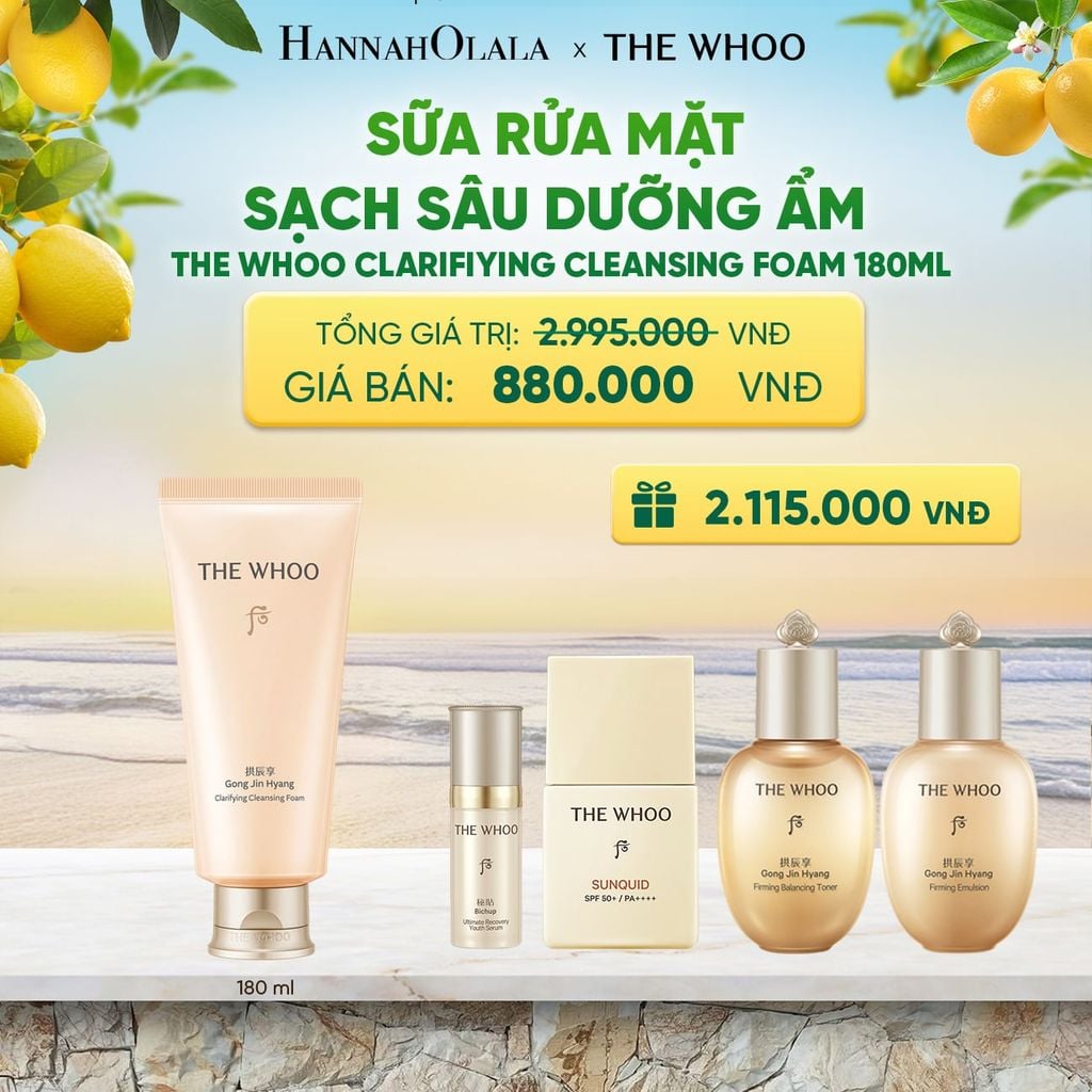  BỘ SỮA RỬA MẶT SẠCH SÂU DƯỠNG ẨM THE WHOO GONG JIN HYANG CLARIFIYING CLEANSING FOAM 180ML - A12 