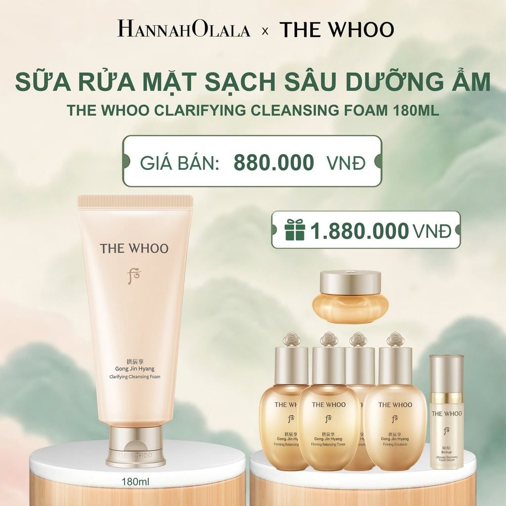  BỘ SỮA RỬA MẶT SẠCH SÂU DƯỠNG ẨM THE WHOO GONG JIN HYANG CLARIFIYING CLEANSING FOAM 180ML - A310 