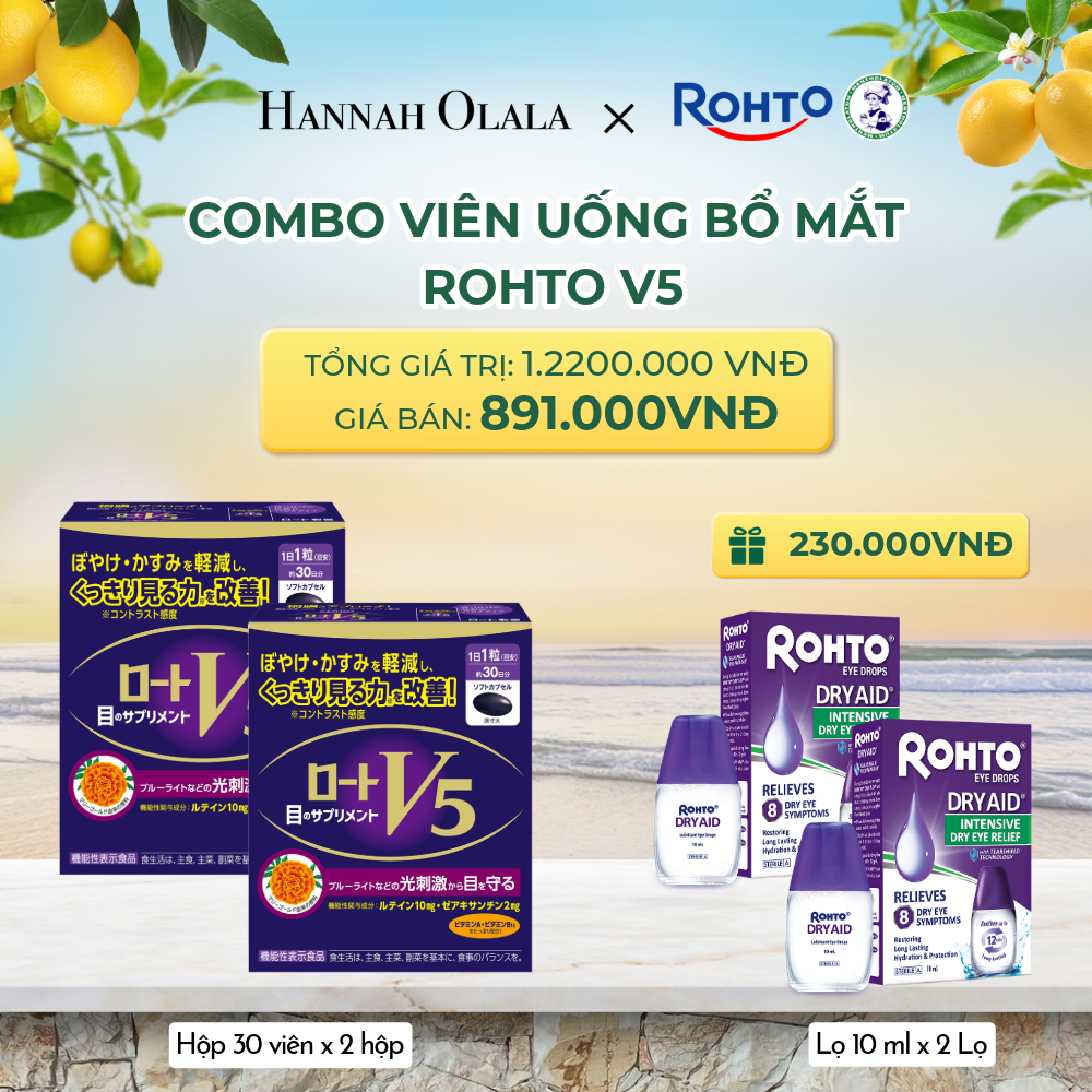  MUA COMBO 2 HỘP THỰC PHẨM BẢO VỆ SỨC KHỎE ROHTO V5 (VIÊN UỐNG HỖ TRỢ CẢI THIỆN THỊ LỰC ROHTO V5) - TẶNG 2 DUNG DỊCH NHỎ MẮT ROHTO DRY AID - A261 