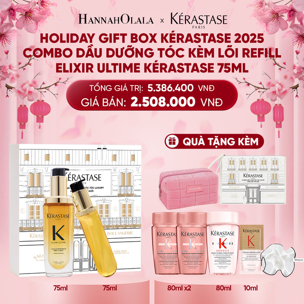  DEAL 10: [PHIÊN BẢN GIỚI HẠN ] HOLIDAY GIFT BOX KÉRASTASE 2025 - COMBO DẦU DƯỠNG TÓC KÈM LÕI REFILL ELIXIR ULTIME KÉRASTASE 75ML 