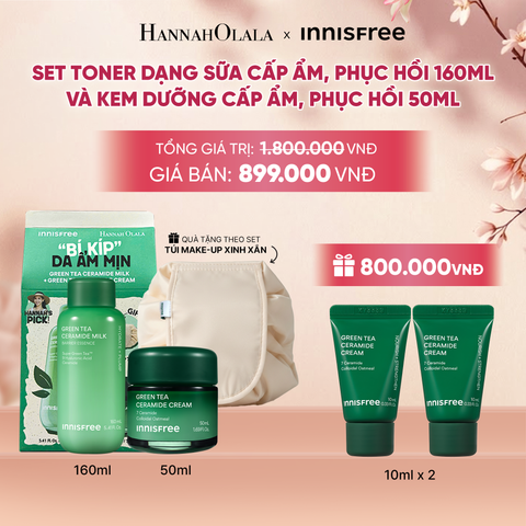  SET TONER DẠNG SỮA CẤP ẨM PHỤC HỒI INNISFREE GREEN TEA CERAMIDE MILK 160ML VÀ KEM DƯỠNG CẤP ẨM PHỤC HỒI INNISFREE GREEN TEA CERAMIDE CREAM 50ML - A775 
