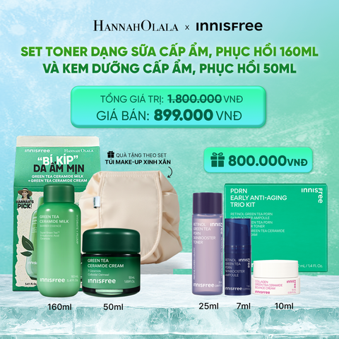  SET TONER DẠNG SỮA CẤP ẨM PHỤC HỒI INNISFREE GREEN TEA CERAMIDE MILK 160ML VÀ KEM DƯỠNG CẤP ẨM PHỤC HỒI INNISFREE GREEN TEA CERAMIDE CREAM 50ML_K207 