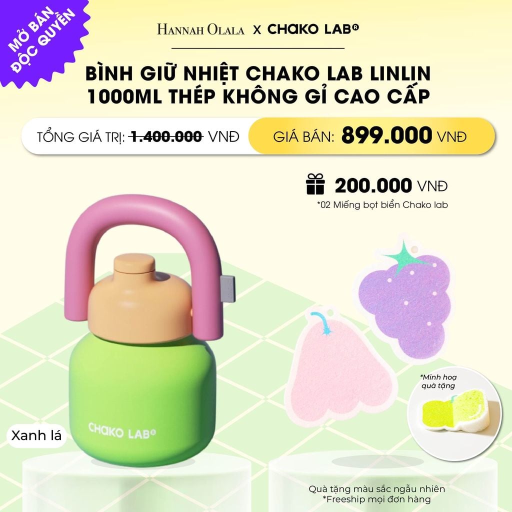  BÌNH GIỮ NHIỆT CHAKO LAB LINLIN 1000ML THÉP KHÔNG GỈ CAO CẤP _ DEAL 12 