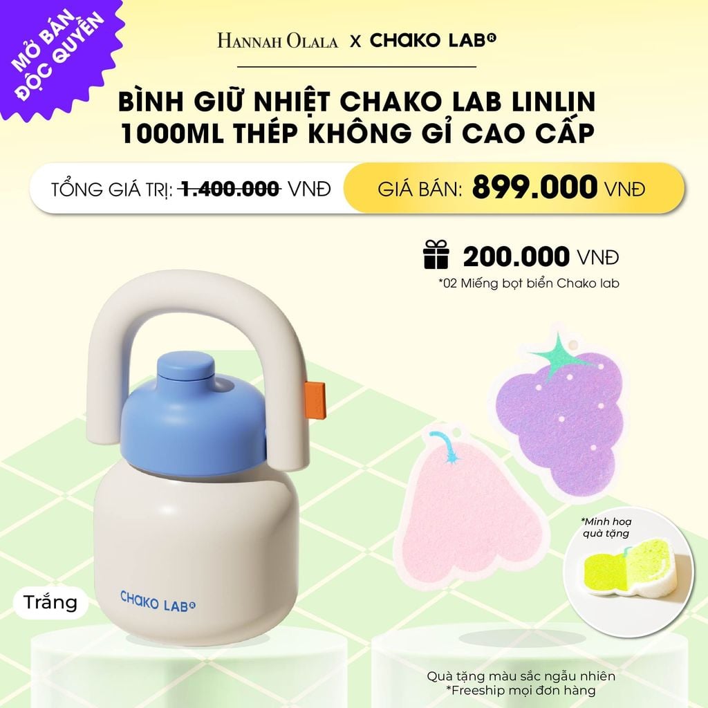  BÌNH GIỮ NHIỆT CHAKO LAB LINLIN 1000ML THÉP KHÔNG GỈ CAO CẤP _ DEAL 12 