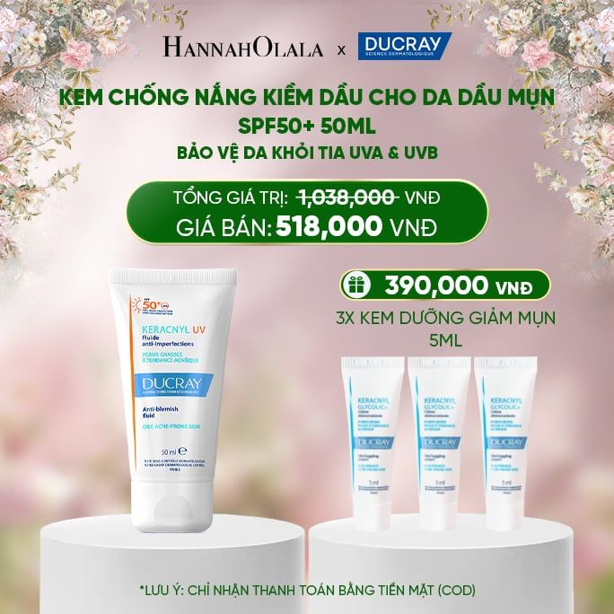  DEAL 1: KEM CHỐNG NẮNG KIỀM DẦU CHO DA DẦU MỤN DUCRAY KERACNYL UV SPF50+ 50ML BẢO VỆ DA KHỎI TIA UVA & UVB 