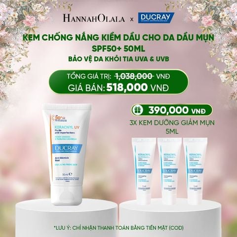  DEAL 1: KEM CHỐNG NẮNG KIỀM DẦU CHO DA DẦU MỤN DUCRAY KERACNYL UV SPF50+ 50ML BẢO VỆ DA KHỎI TIA UVA & UVB 