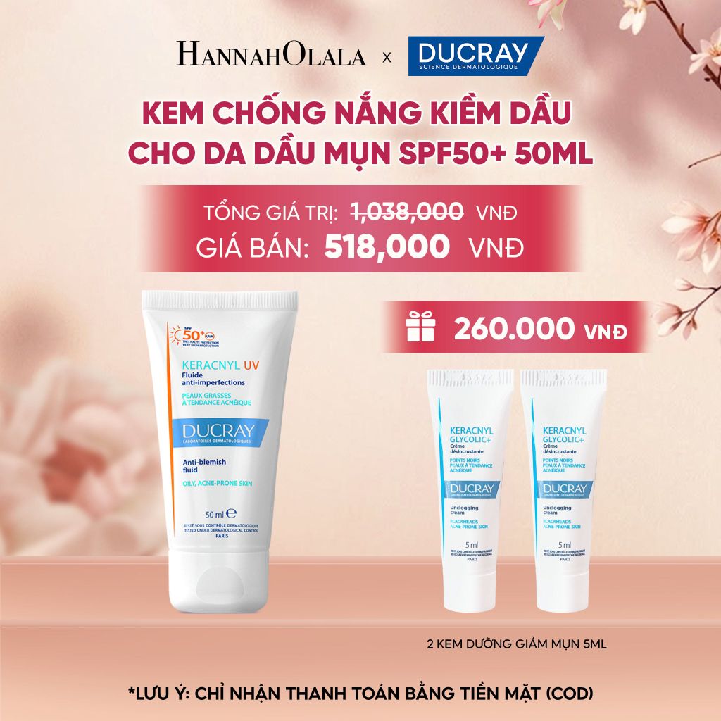  KEM CHỐNG NẮNG KIỀM DẦU CHO DA DẦU MỤN DUCRAY KERACNYL UV SPF50+ 50ML BẢO VỆ DA KHỎI TIA UVA & UVB 