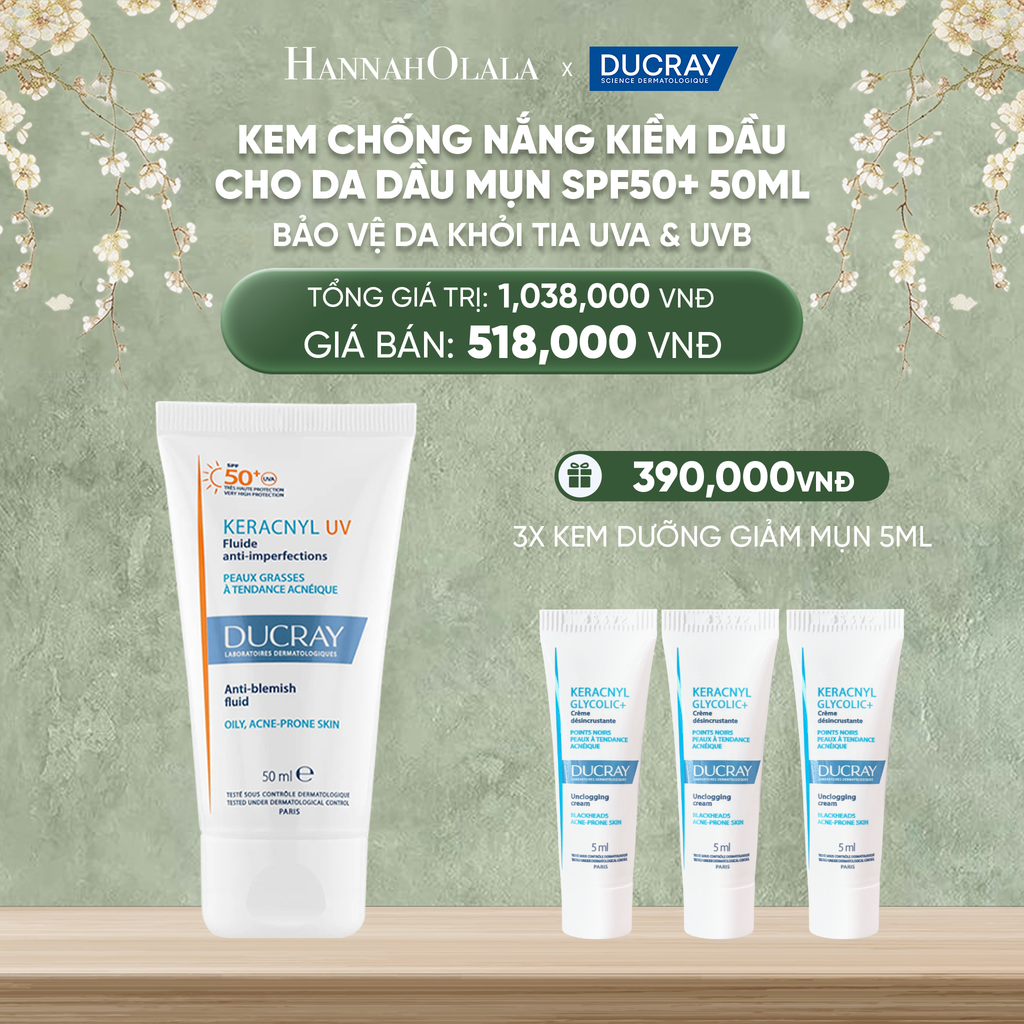  DEAL 1: KEM CHỐNG NẮNG KIỀM DẦU CHO DA DẦU MỤN DUCRAY KERACNYL UV SPF50+ 50ML BẢO VỆ DA KHỎI TIA UVA & UVB 