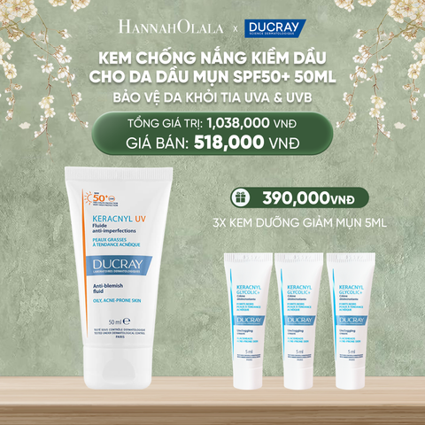  DEAL 1: KEM CHỐNG NẮNG KIỀM DẦU CHO DA DẦU MỤN DUCRAY KERACNYL UV SPF50+ 50ML BẢO VỆ DA KHỎI TIA UVA & UVB 