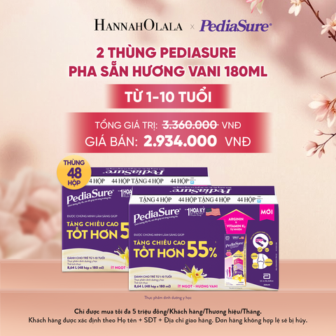  2 THÙNG PEDIASURE PHA SẴN HƯƠNG VANI 180ML (DÙNG CHO BÉ 1-10 TUỔI) DEAL 8: - A1749 