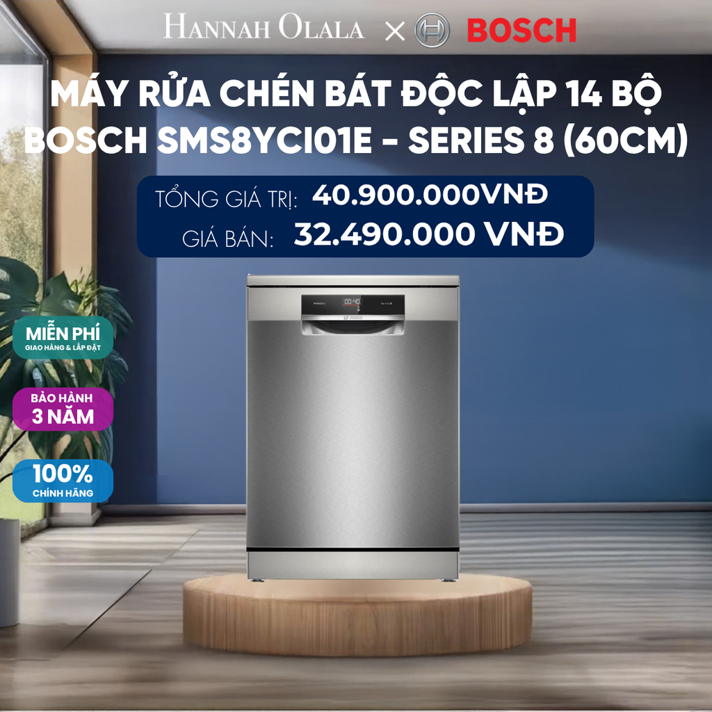  MÁY RỬA CHÉN BÁT ĐỘC LẬP 14 BỘ BOSCH SMS8YCI01E - SERIES 8 (60CM) 