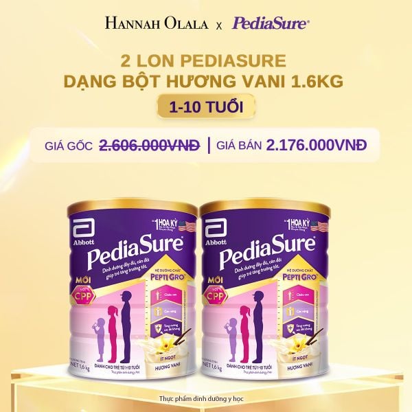 DEAL 8: 2 LON PEDIASURE DẠNG BỘT HƯƠNG VANI 1.6KG 