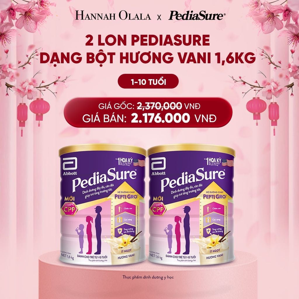  DEAL 8: 2 LON PEDIASURE DẠNG BỘT HƯƠNG VANI 1.6KG 