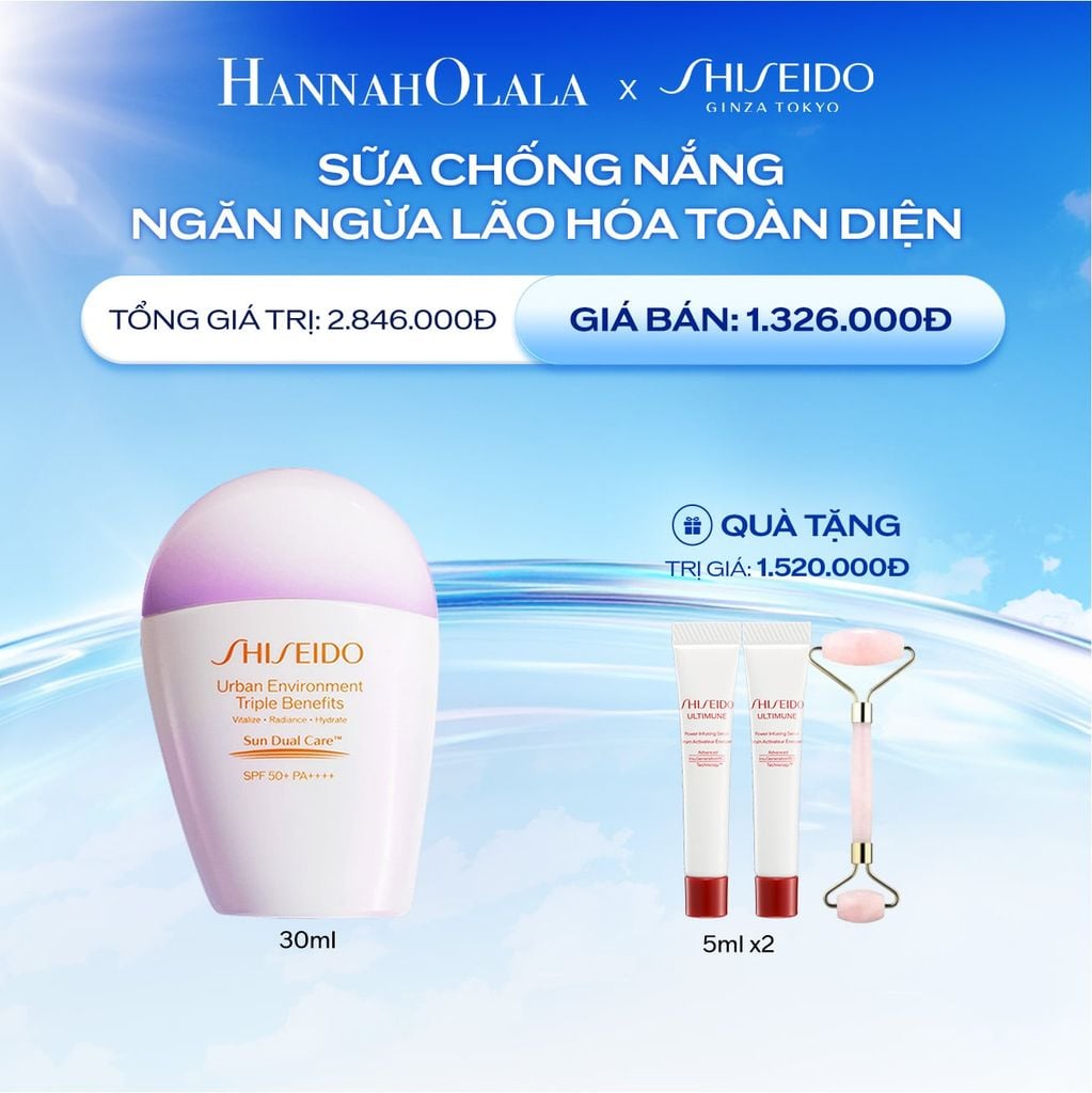  DEAL 8: SỮA CHỐNG NẮNG DƯỠNG DA SHISEIDO GSC URBAN ENVIRONMENT TRIPLE BEAUTY SUNCARE EMULSION SPF50+ PA++++ 30ML 