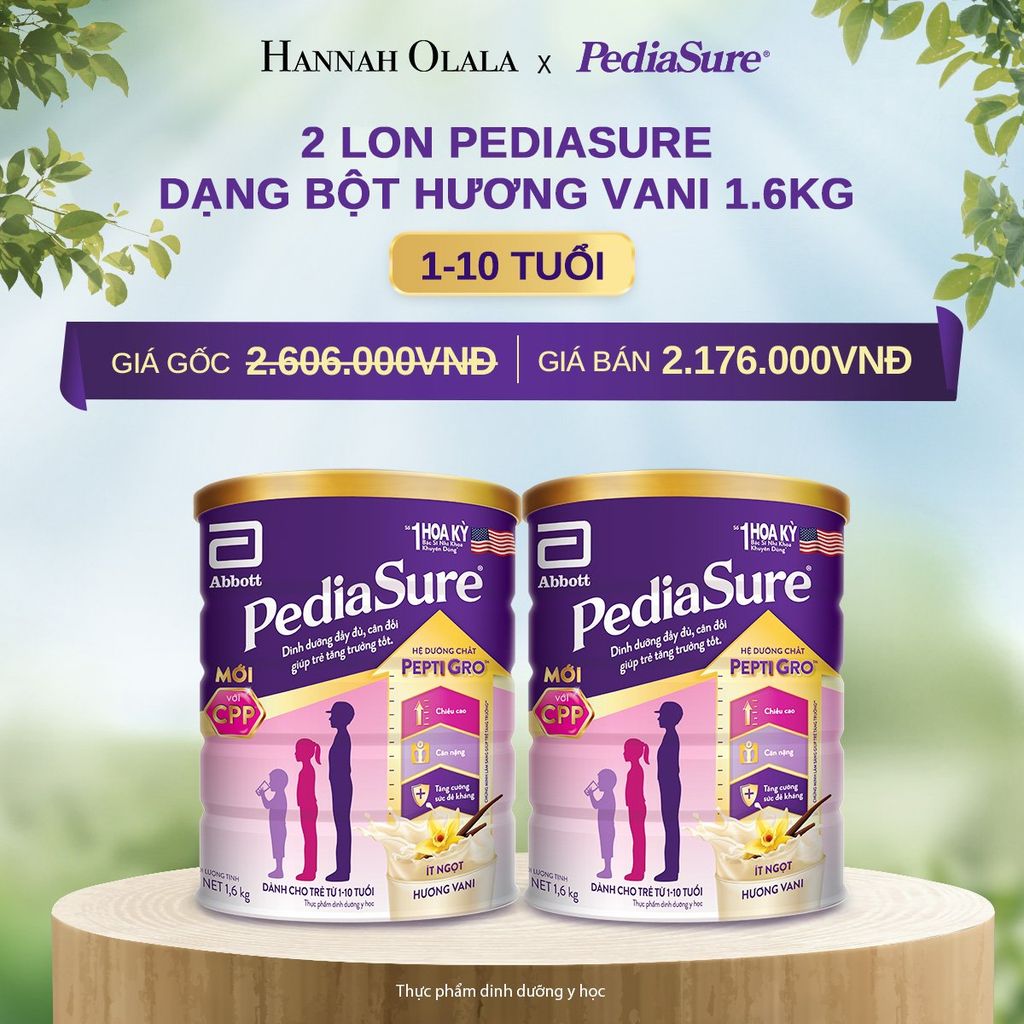  DEAL 8: 2 LON PEDIASURE DẠNG BỘT HƯƠNG VANI 1.6KG 