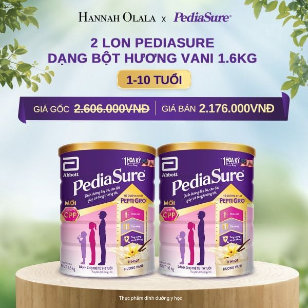  DEAL 8: 2 LON PEDIASURE DẠNG BỘT HƯƠNG VANI 1.6KG 
