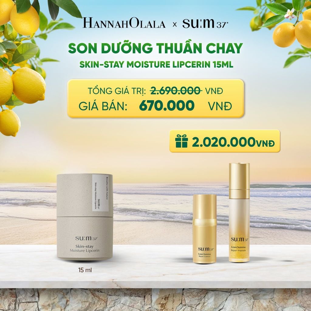  SON DƯỠNG THUẦN CHAY SU:M37 SKIN-STAY MOISTURE LIPCERIN 15ML - A80 