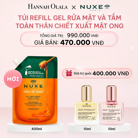  E925_DEAL 5: TÚI REFILL GEL RỬA MẶT VÀ TẮM TOÀN THÂN CHIẾT XUẤT MẬT ONG CHO DA KHÔ VÀ DA NHẠY CẢM NUXE REVE DE MIEL 400ML 