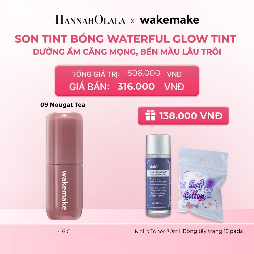  SON TINT BÓNG WAKEMAKE WATERFUL GLOW TINT DƯỠNG ẨM CĂNG MỌNG, BỀN MÀU LÂU TRÔI 