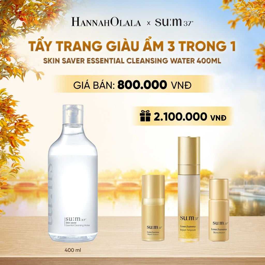 TẨY TRANG GIÀU ẨM 3 TRONG 1 SU:M37 SKIN SAVER ESSENTIAL CLEANSING WATER 400ML - E2188 