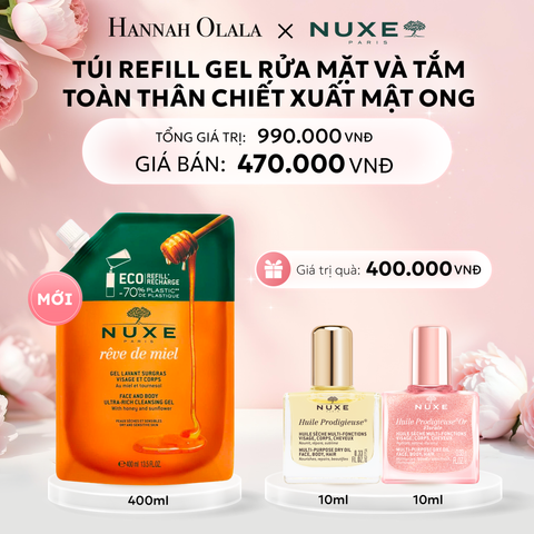  E614: DEAL 5: TÚI REFILL GEL RỬA MẶT VÀ TẮM TOÀN THÂN CHIẾT XUẤT MẬT ONG CHO DA KHÔ VÀ DA NHẠY CẢM NUXE REVE DE MIEL 400ML - [GIAO HÀNG TỪ 03/10] 