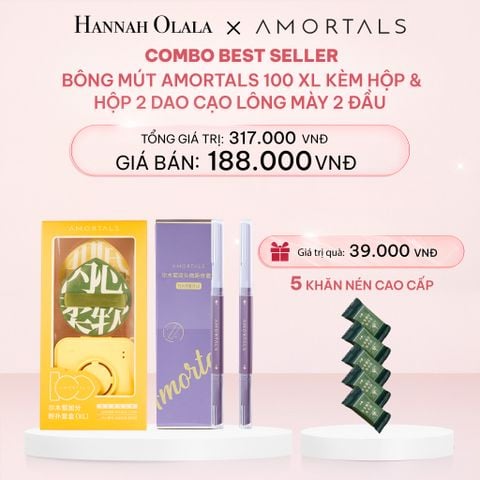  E2_DEAL 8: COMBO BEST SELLER BÔNG MÚT AMORTALS 100 XL KÈM HỘP & HỘP 2 DAO CẠO LÔNG MÀY 2 ĐẦU CHUYÊN DỤNG AMORTALS 