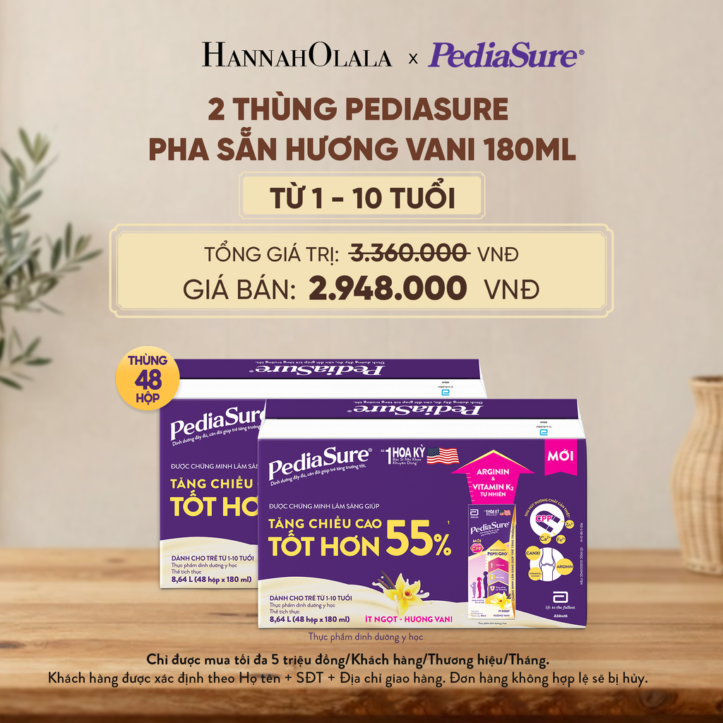  2 THÙNG PEDIASURE PHA SẴN HƯƠNG VANI 180ML (DÙNG CHO BÉ 1-10 TUỔI) - D159 