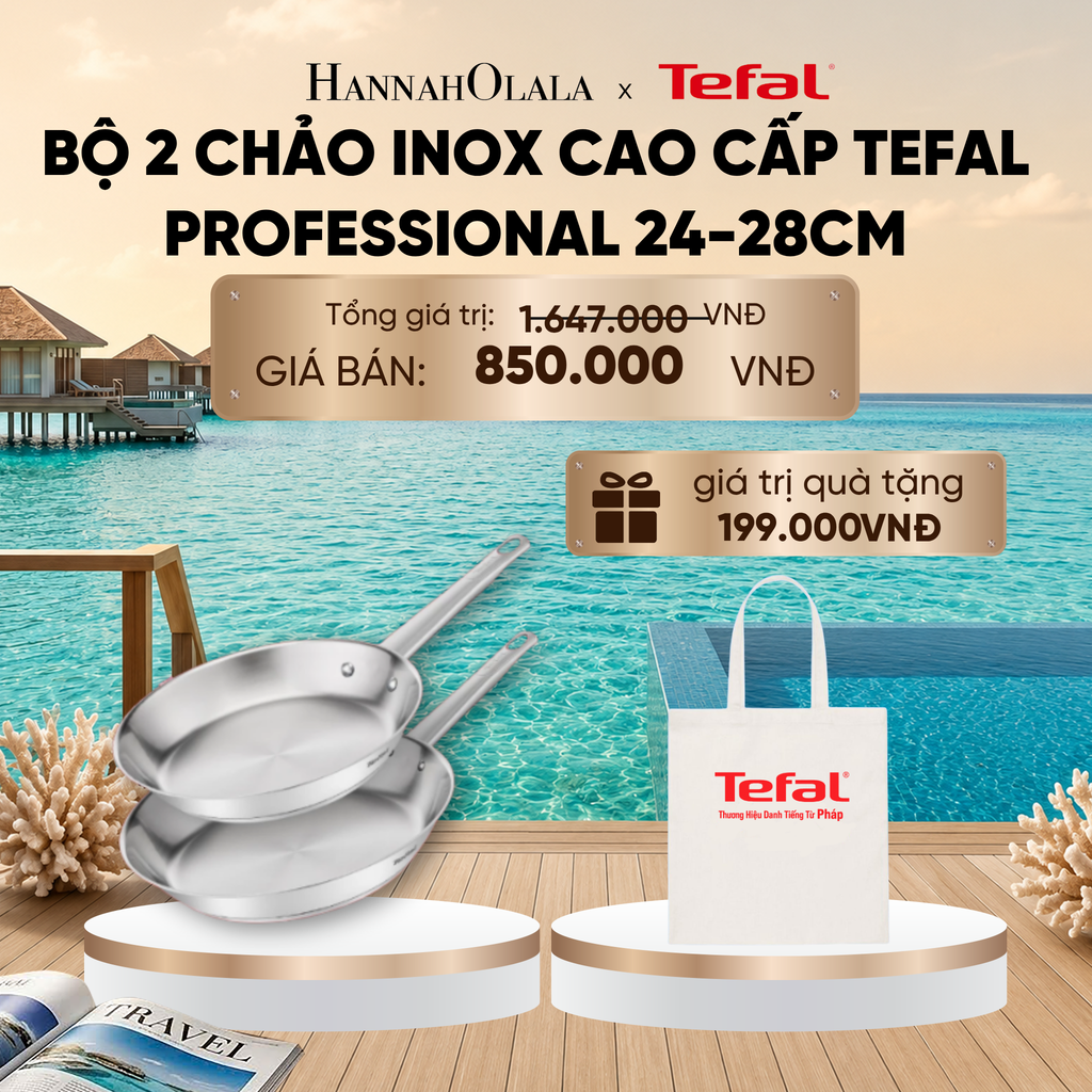  BỘ 2 CHẢO INOX CAO CẤP TEFAL PROFESSIONAL 24-28CM_ D843 