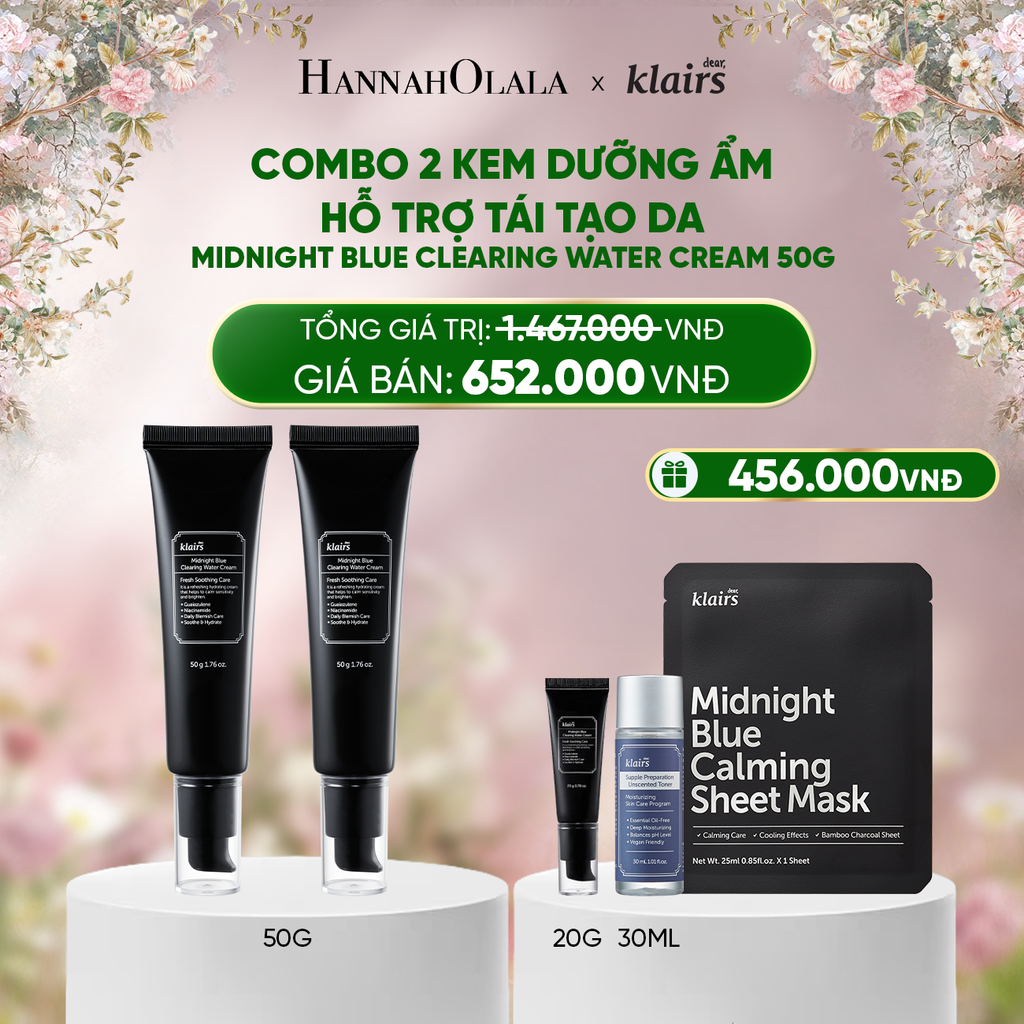 DEAL 8 : COMBO 2 DEAR, KLAIRS KEM DƯỠNG DA MIDNIGHT BLUE CLEARING WATER CREAM 50G 