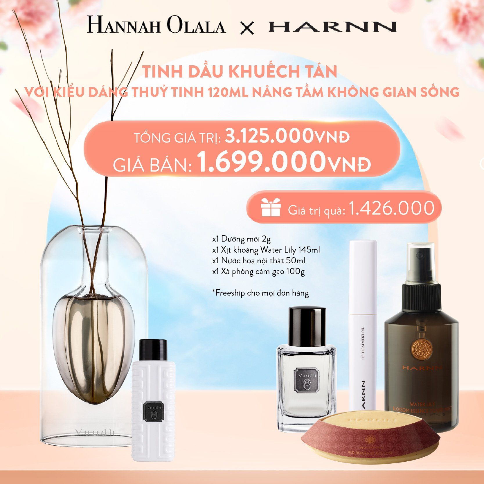  A361_DEAL 8: TINH DẦU KHUẾCH TÁN HARNN VỚI KIỂU DÁNG THUỶ TINH 120ML - NÂNG TẦM KHÔNG GIAN SỐNG 