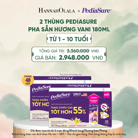  2 THÙNG PEDIASURE PHA SẴN HƯƠNG VANI 180ML (DÙNG CHO BÉ 1-10 TUỔI) - A1589 