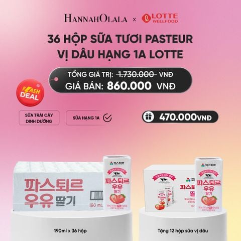  DEAL 7: SỮA TƯƠI PASTEUR VỊ DÂU HẠNG 1A LOTTE 36 HỘP (190ML/HỘP) TẶNG 12 HỘP SỮA VỊ DÂU VÀ 2 STICKER ĐÁNG YÊU CHO BÉ_ A1210 