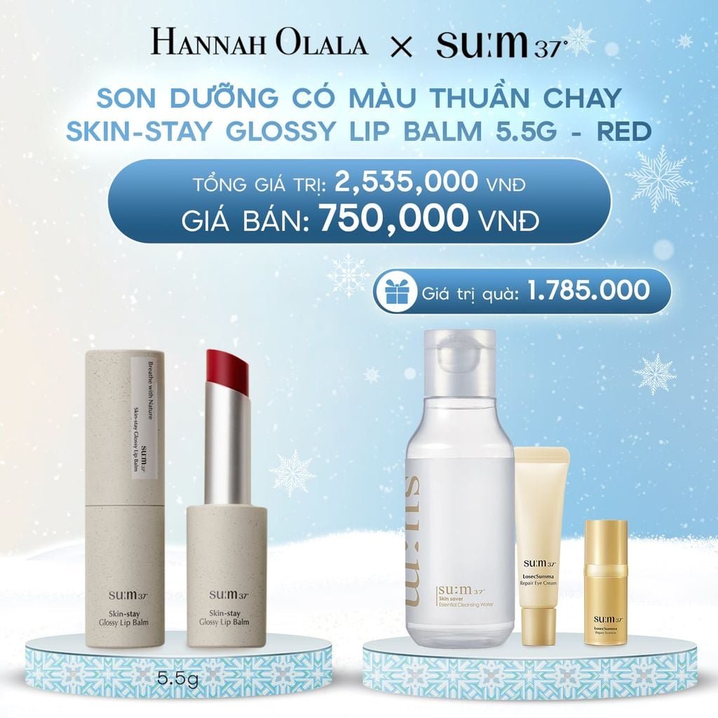  DEAL 8: SON DƯỠNG CÓ MÀU THUẦN CHAY SU:M37 SKIN-STAY GLOSSY LIP BALM 5.5G - RED 