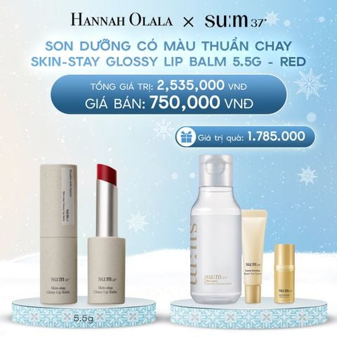  DEAL 8: SON DƯỠNG CÓ MÀU THUẦN CHAY SU:M37 SKIN-STAY GLOSSY LIP BALM 5.5G - RED 