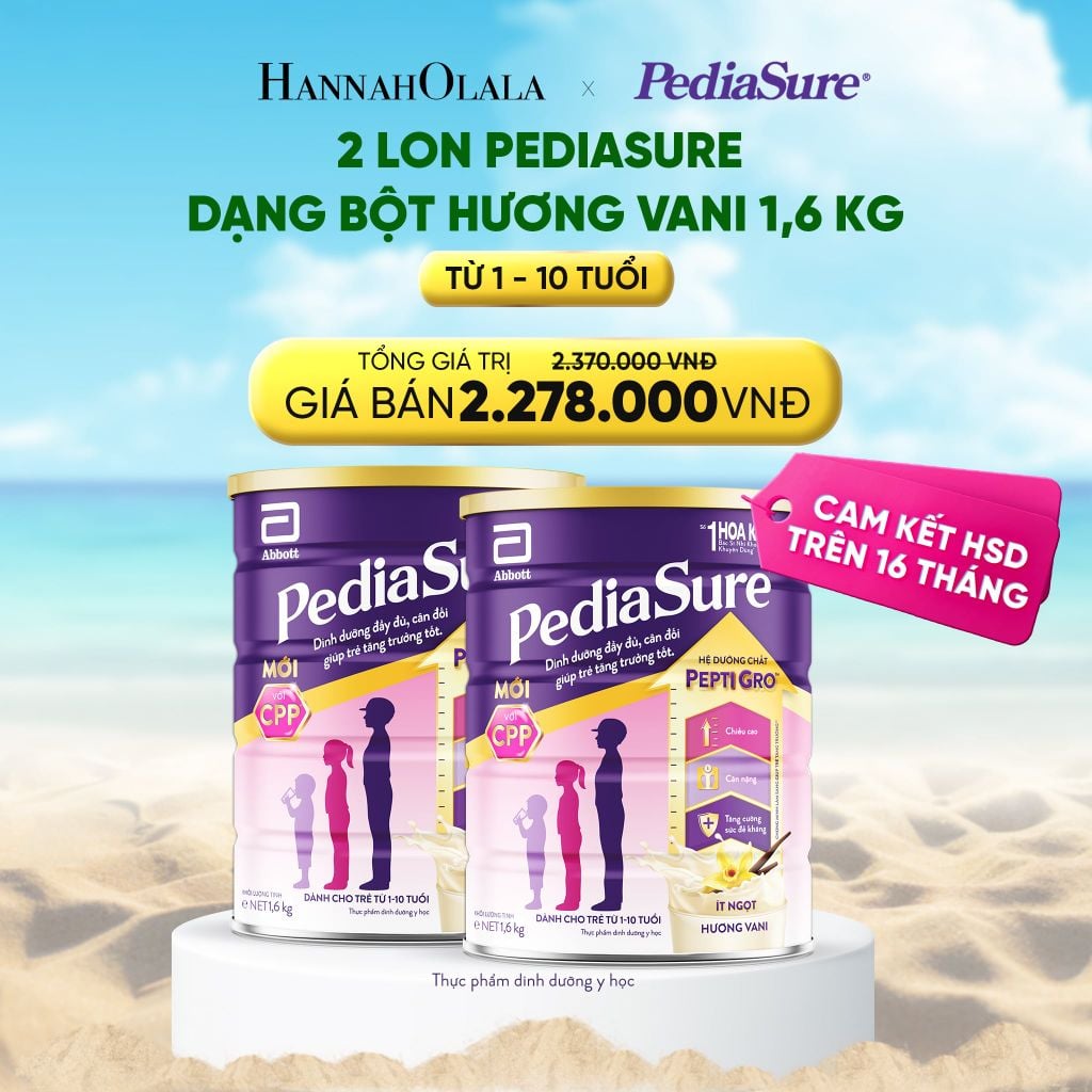  DEAL_8: 2 LON PEDIASURE DẠNG BỘT HƯƠNG VANI 1.6KG 