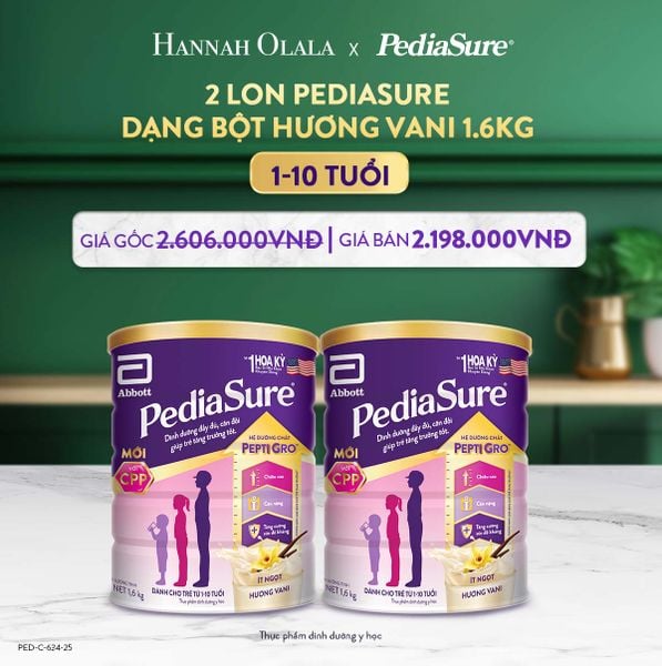  DEAL 8: 2 LON PEDIASURE DẠNG BỘT HƯƠNG VANI 1.6KG 