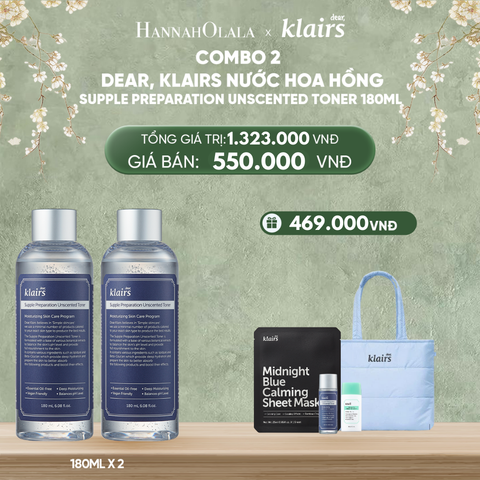  DEAL 6 : COMBO 2 DEAR, KLAIRS NƯỚC HOA HỒNG SUPPLE PREPARATION UNSCENTED TONER 180ML 
