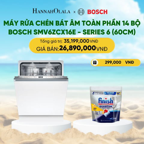  MÁY RỬA CHÉN BÁT ÂM TOÀN PHẦN 14 BỘ BOSCH SMV6ZCX16E - SERIES 6 (60CM) 