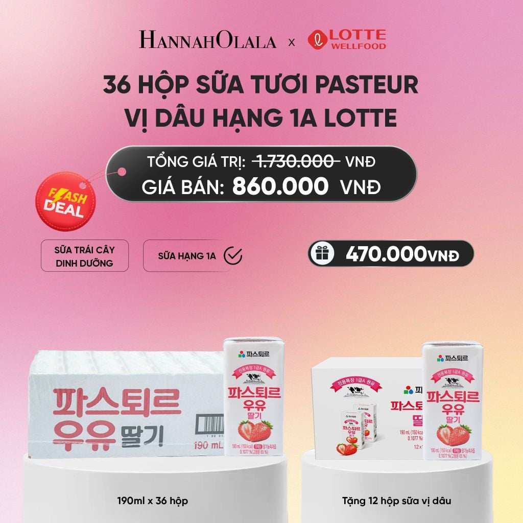  DEAL 8: SỮA TƯƠI PASTEUR VỊ CHUỐI HẠNG 1A LOTTE 36 HỘP (190ML/HỘP) TẶNG 12 HỘP SỮA VỊ CHUỐI VÀ 2 STICKER ĐÁNG YÊU CHO BÉ_A1211 