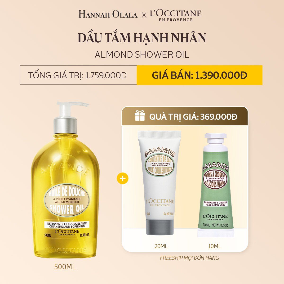  DEAL 7B: DẦU TẮM HẠNH NHÂN ALMOND SHOWER OIL 500ML 