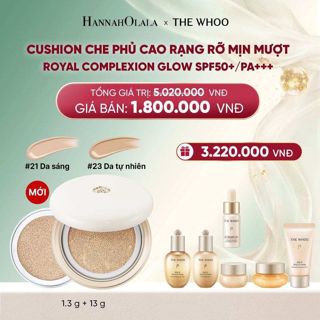  DEAL 8: CUSHION CHE PHỦ CAO RẠNG RỠ MỊN MƯỢT THE WHOO ROYAL COMPLEXION GLOW SPF50+/PA+++ 
