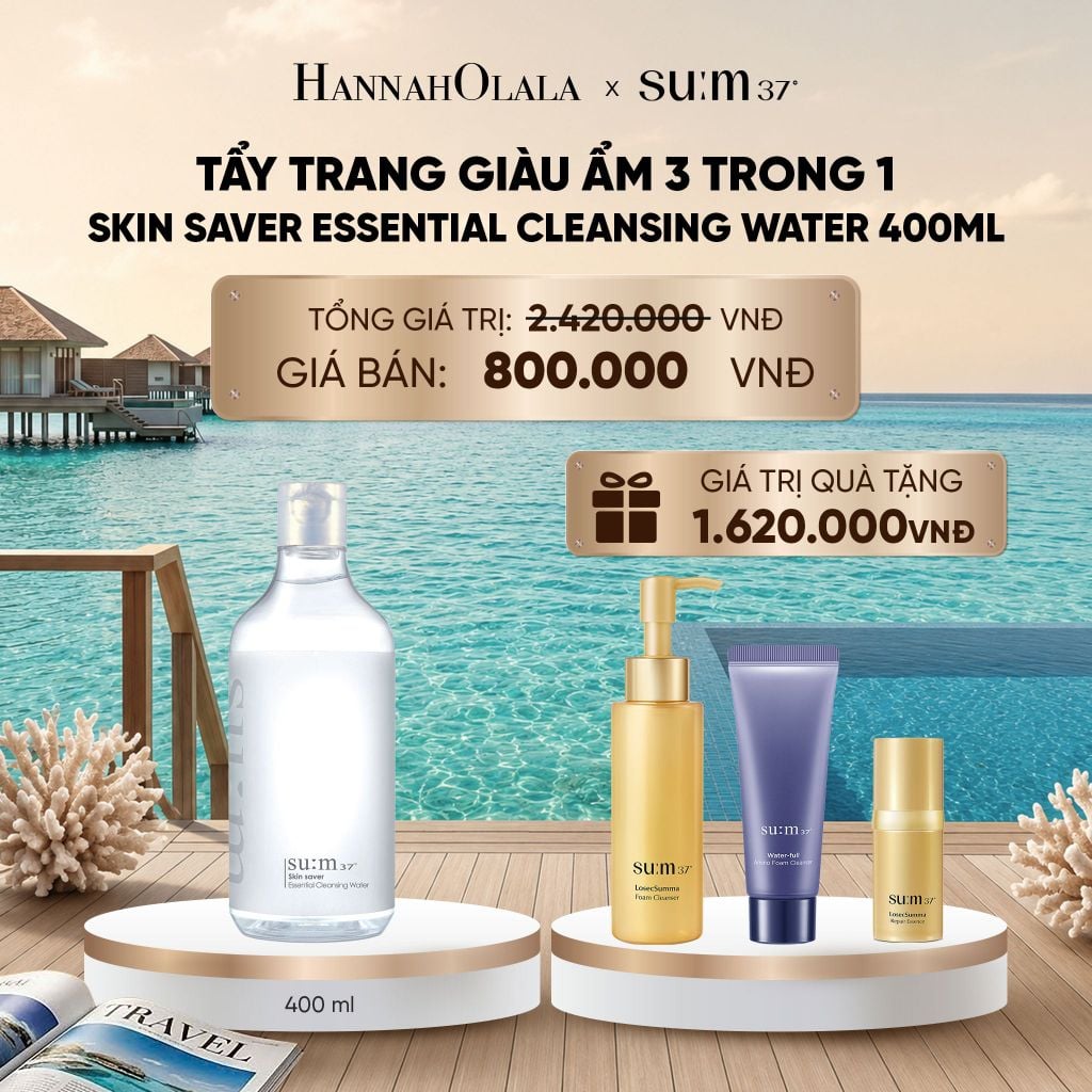  TẨY TRANG GIÀU ẨM 3 TRONG 1 SU:M37 SKIN SAVER ESSENTIAL CLEANSING WATER 400ML_ D1047 