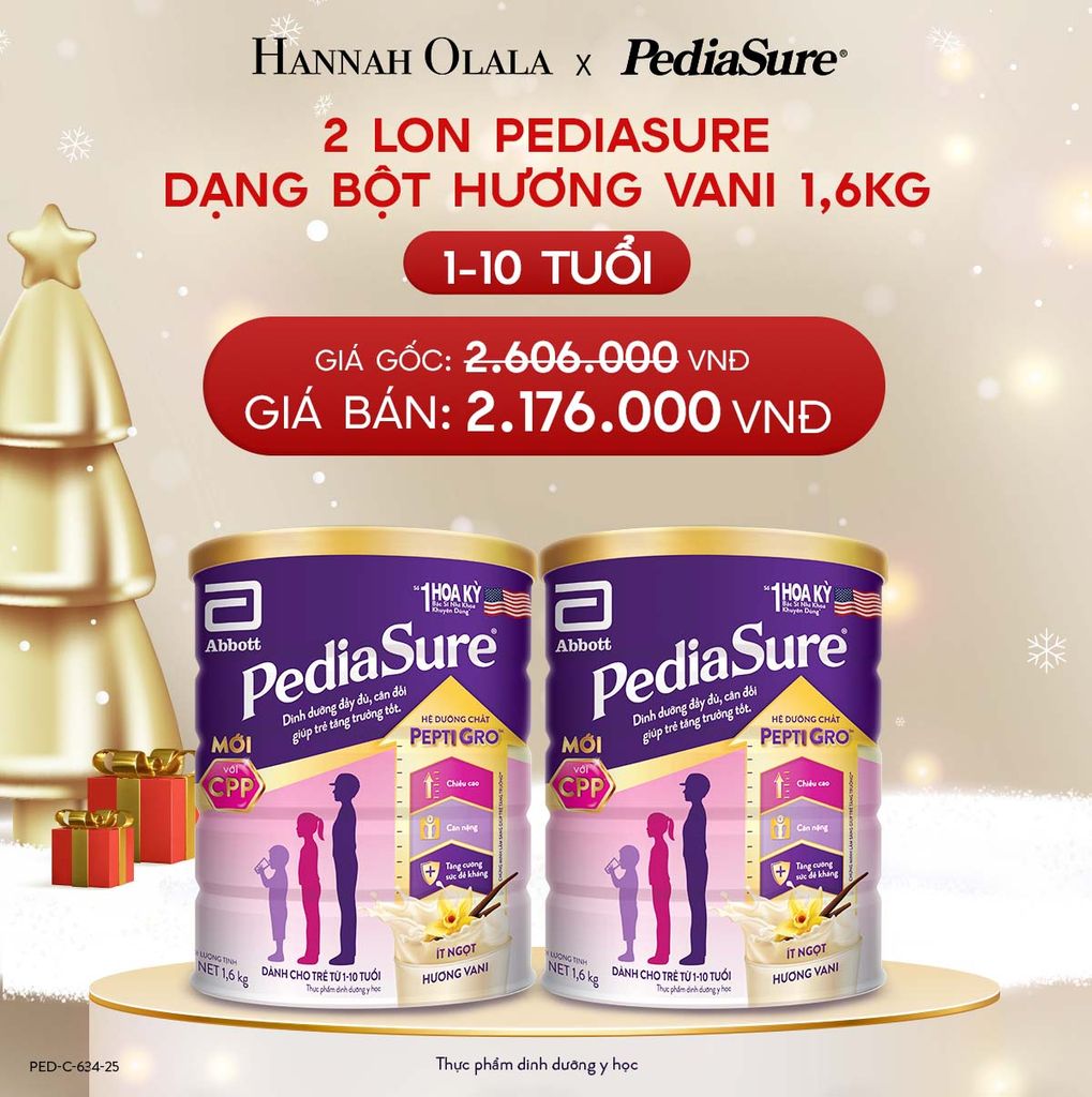  DEAL 8: 2 LON PEDIASURE DẠNG BỘT HƯƠNG VANI 1.6KG 