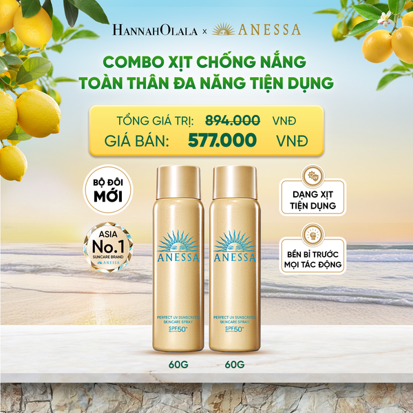  COMBO XỊT CHỐNG NẮNG DƯỠNG DA ĐA NĂNG TIỆN DỤNG BẢO VỆ HOÀN HẢO ANESSA GOLD SPRAY SPF50+ PA++++ 60GX2 - DEAL 8 