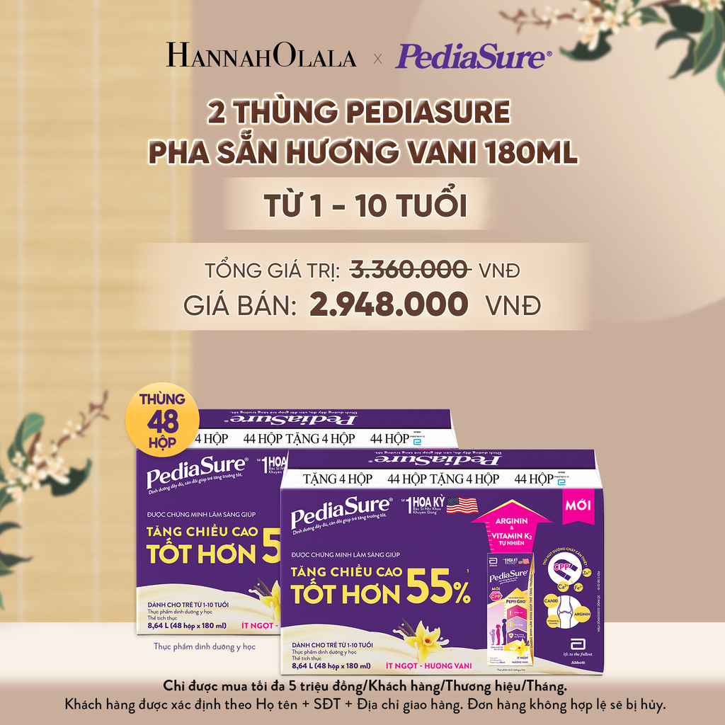 2 THÙNG PEDIASURE PHA SẴN HƯƠNG VANI 180ML (DÙNG CHO BÉ 1-10 TUỔI) - A891 
