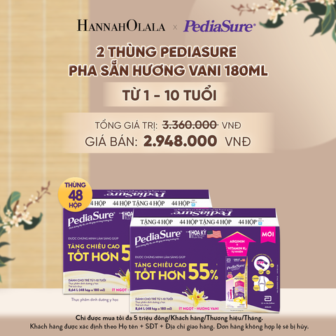  2 THÙNG PEDIASURE PHA SẴN HƯƠNG VANI 180ML (DÙNG CHO BÉ 1-10 TUỔI) - A891 